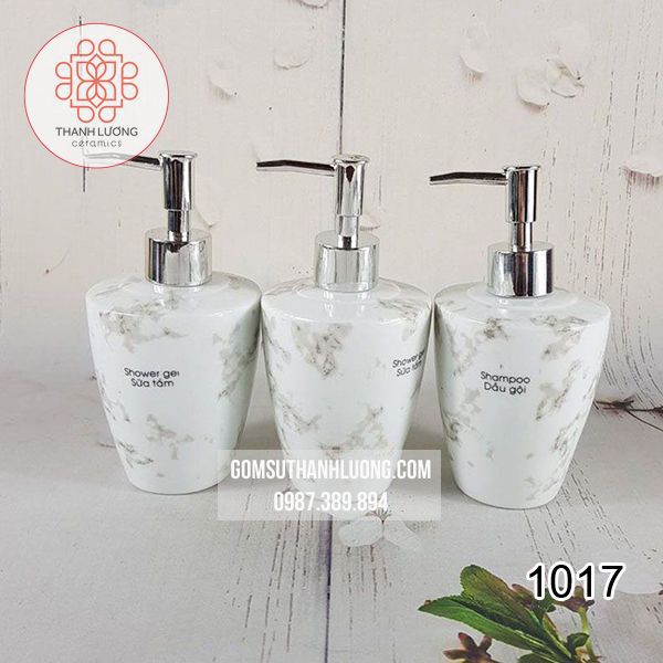 Bộ 3 Bình Sữa Tắm Dầu Gội Tròn Chóp Vân Đá - 1017