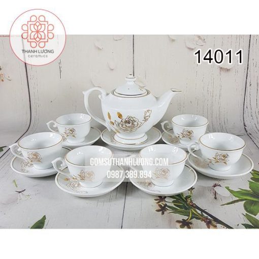 In Logo Lên Bộ Ấm Chén Vàng Kim