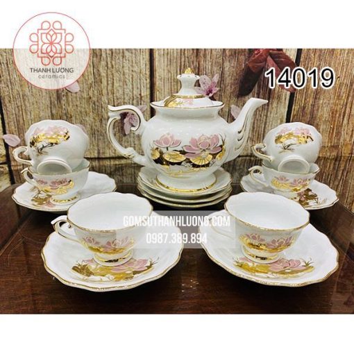 Bộ Ấm Chén In Logo Bát Tràng Vàng Kim