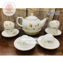 Bộ Ấm Chén In Logo Bát Tràng Vàng Kim