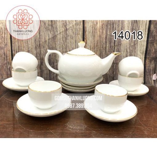 Bộ Ấm Chén In Logo Bát Tràng Vàng Kim