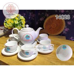Ấm Chén Bát Tràng In Logo Vẽ Vàng Kim