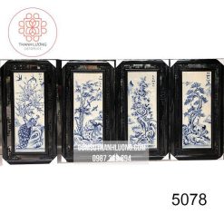 Bộ Tranh Tứ Quý Bát Tràng Men Lam Tùng Cúc Trúc Mai 98x48cm