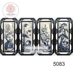 Bộ Tranh Tứ Quý Bát Tràng Tùng Cúc Trúc Mai Men Lam Tràm 50x100cm