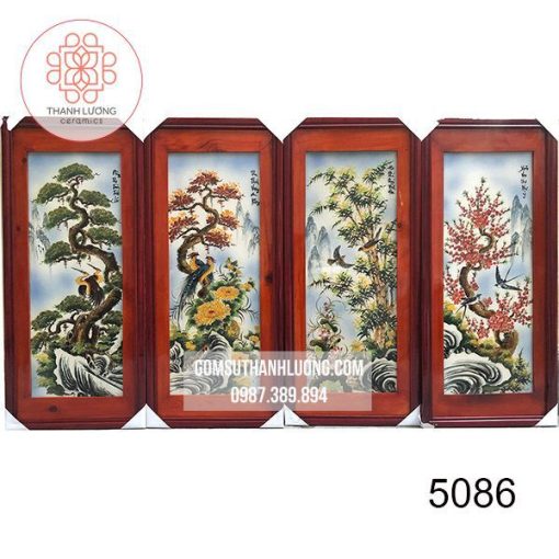Bộ Tranh Tứ Quý Bát Tràng Tùng Cúc Trúc Đào 80x42cm Bát Tràng