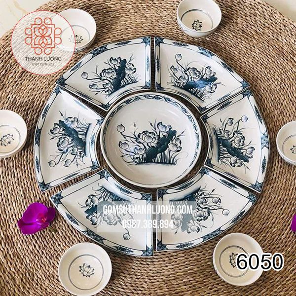 Bộ Đĩa Sứ Sen Bát Tràng - 6050